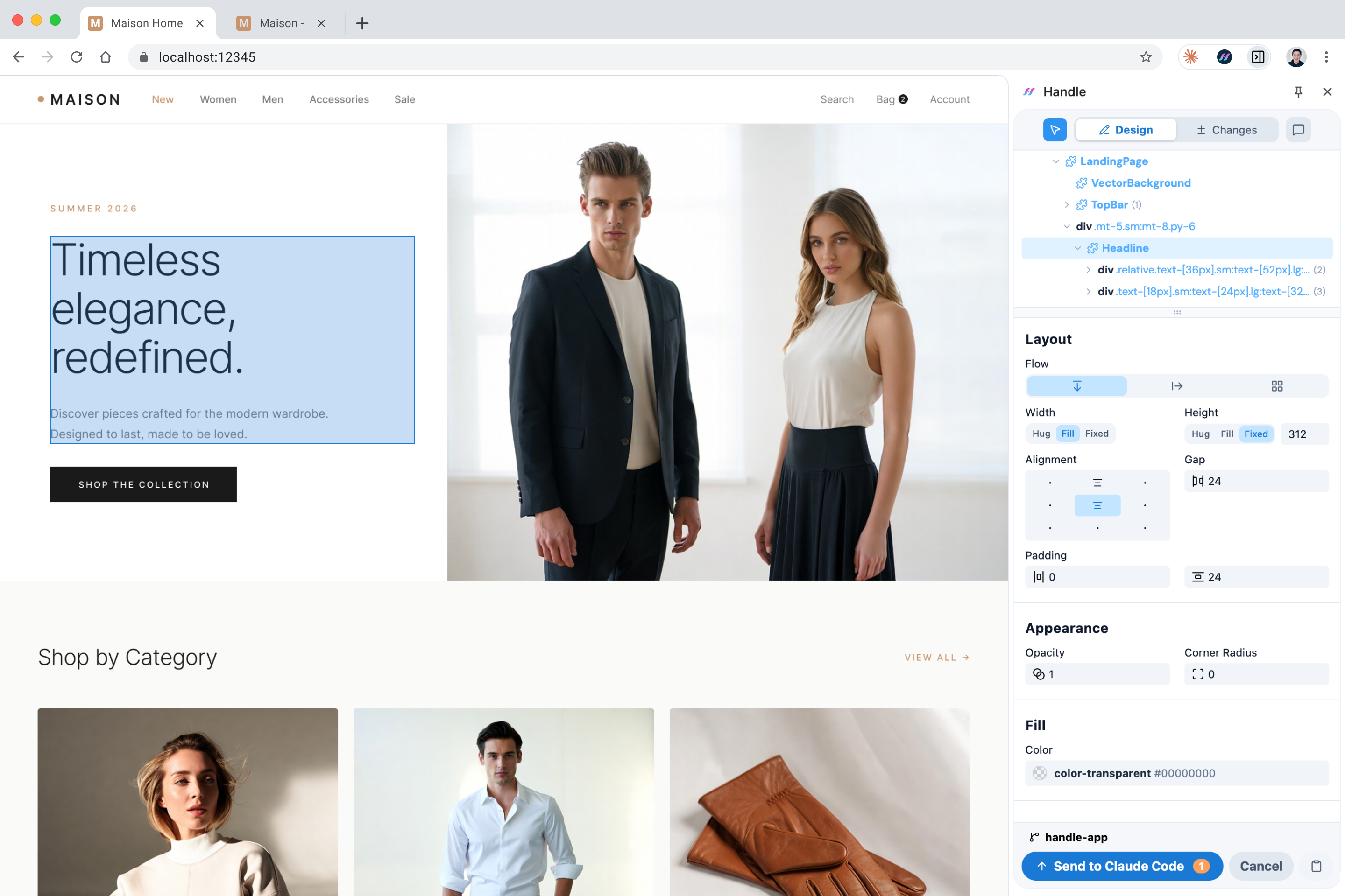 Handle Extension on a real product page